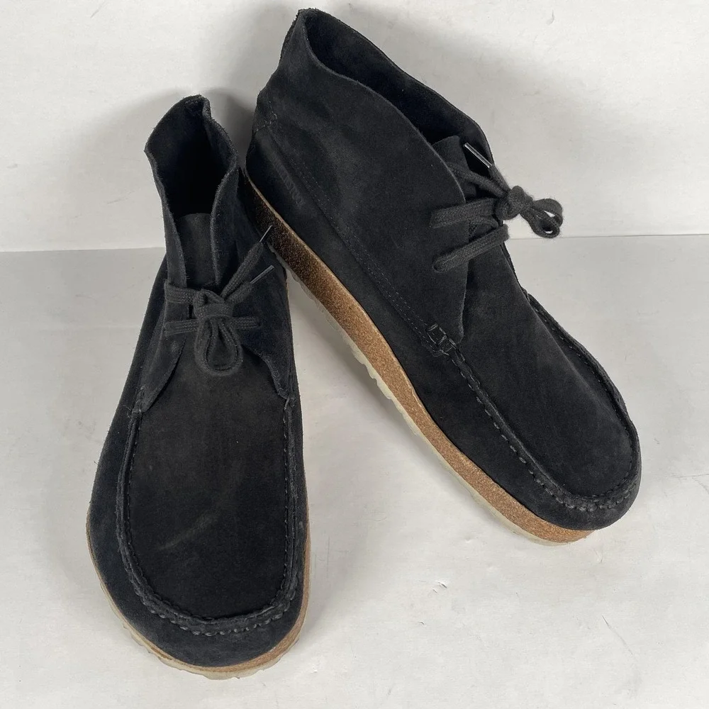 Birkenstock Maidan Chukka Boots Mens Size 12 Black Suede Moc Toe Cork Shoes